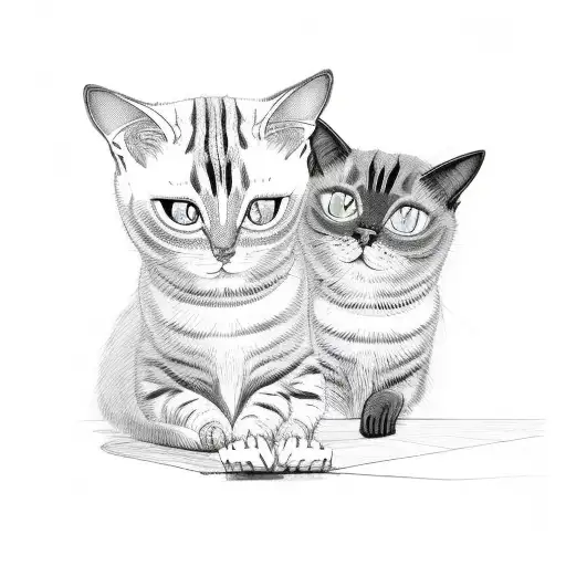 Small Siamese Cat Next To Stripped Cat