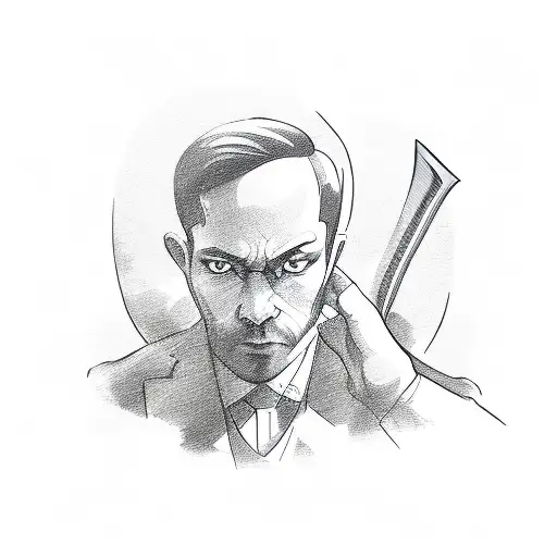 A Detailed Sketch Of A Businessperson Holding A Knife And Surrounded By Money