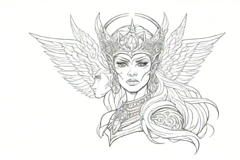 Valkyrie Face With Crown And Wings