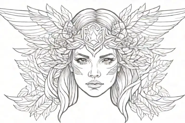 Face Of A Valkyrie With Wings In Laurel Wreaths