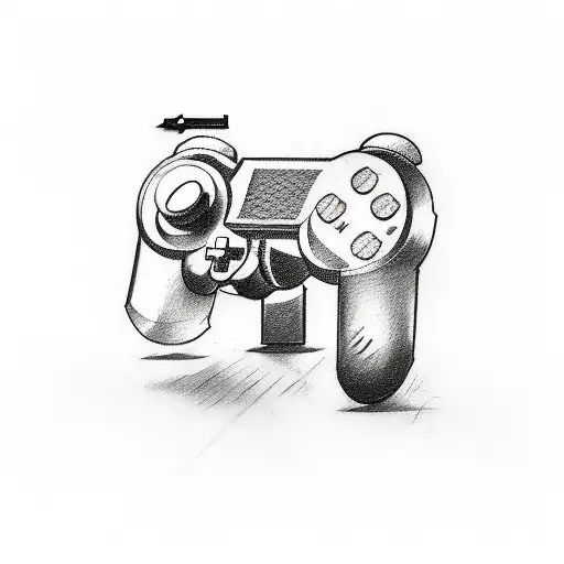 A Sketch-style Tattoo Of A Joystick Surrounded By Gaming Symbols And Phrases