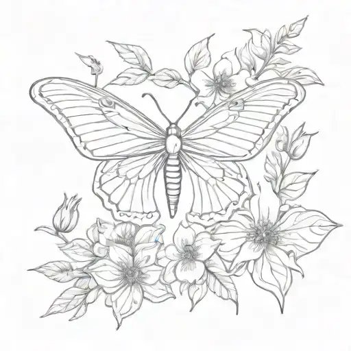 Luna Moth And Gardinia Wildflower Line