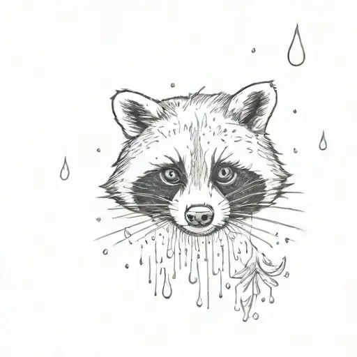 Racoon Enjoy Rain Drops Dark Atmosphere