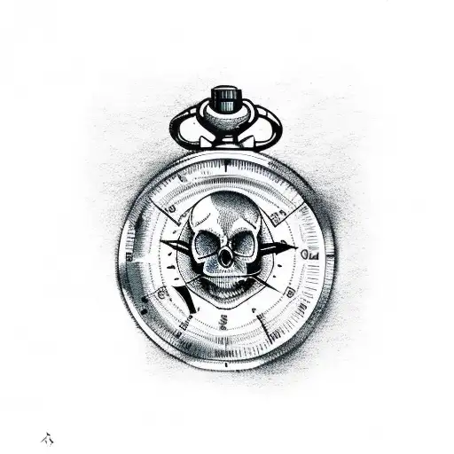 Skull With Compass And Pocket Watch