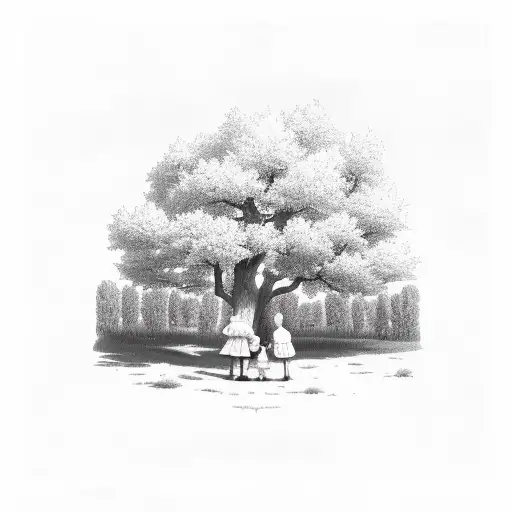 An Old Lady And Two Kids Under A Chestnut Tree