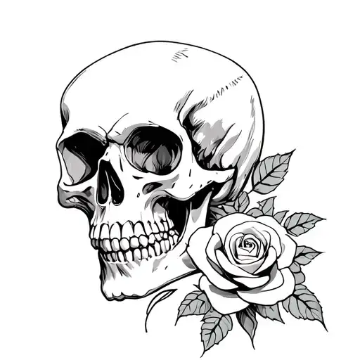 Jose Guadalupe Posada Skull Only And Rose Side Profile