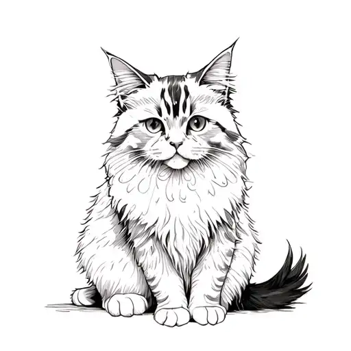 Siberian Cat And Ragdoll Cat Fine Line