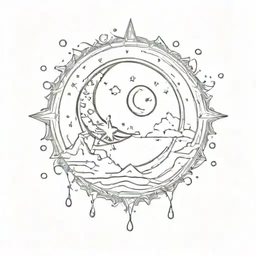 Moon Shining With Rain And Star Sign