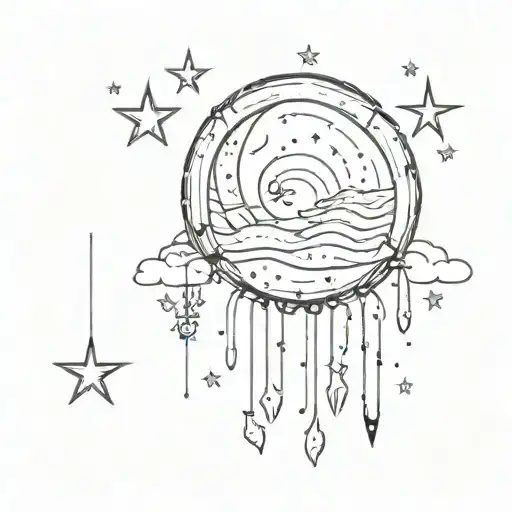 Half Moon Shining With Rain And Star Sign