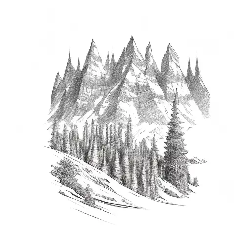 A Sketch-style Mountain Landscape With A Hidden Trail For Running