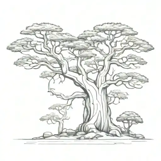 A Tall Slim Baobab Tree With Cuved Branch
