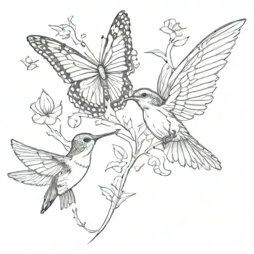 Monarch Butterfly And Humming Bird Flying Away