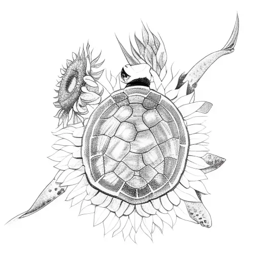 Turtle With Sunflower In Her Mouth
