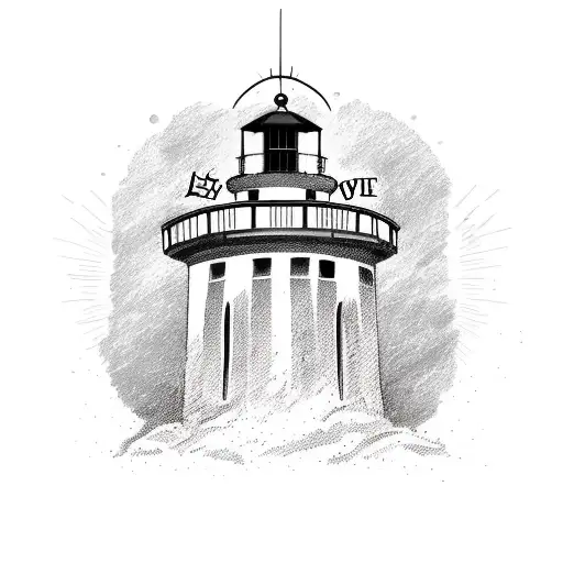 A Sketch-style Lighthouse With A Banner That Says 'Love' In Elegant Script