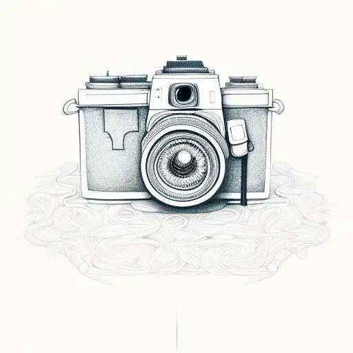 Camera With Intricate Linework With Design Background