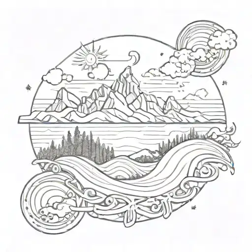 Matching Tattoo With Waves Grand Tetons Stars Sun Moon
