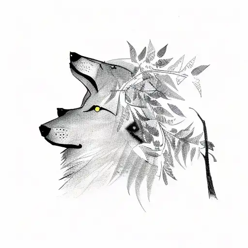 A Silhouette Of A Person Playing A Musical Instrument Under A Tree With A Wolf Head As Its Leaves