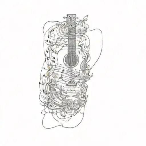 A Guitar And Music Notes