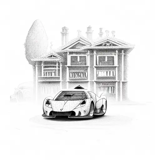 Mansion With Supercar And Homeless Sleeping In Front Of The Car