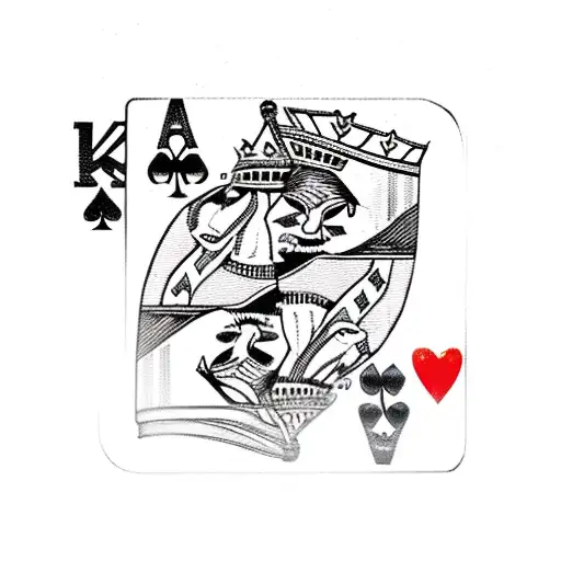 King And Queen Chess Piece With Ace Of Spades And Queen Of Hearts Playing Cards