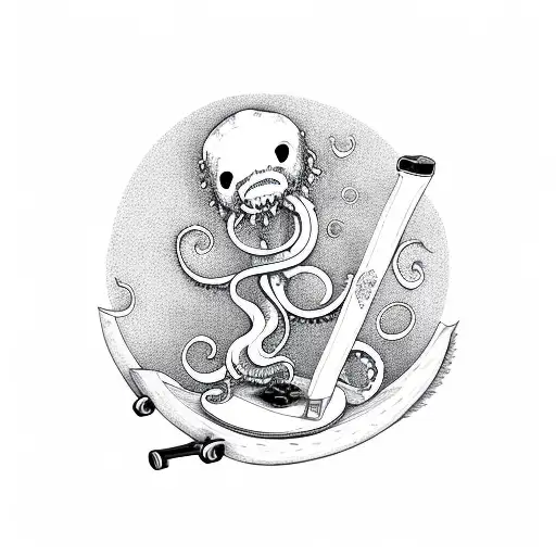 Kraken With Skateboard And Coffee