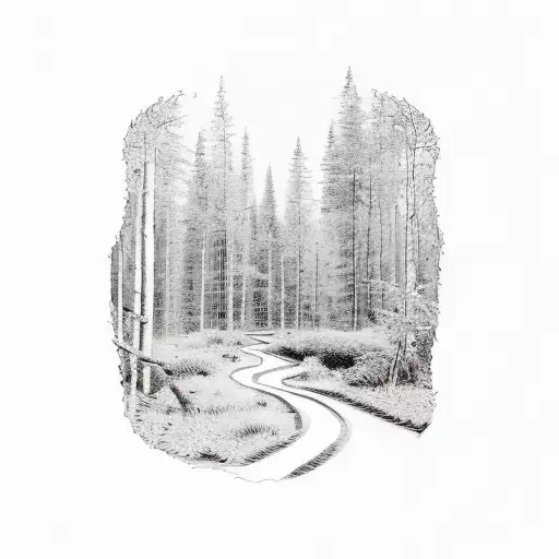 A Winding Path Through A Forest With Stars Shining Above