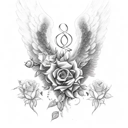 Cross With Angel Wings With Roses