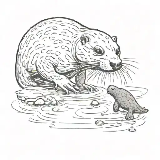 A River Otter Popping Out Of Water And Bopping A Turtle On The Nose