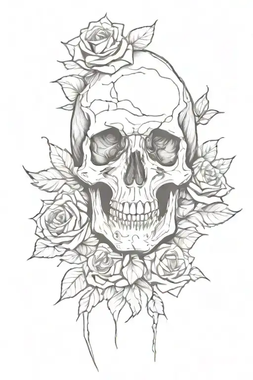 Skull And Black Rose