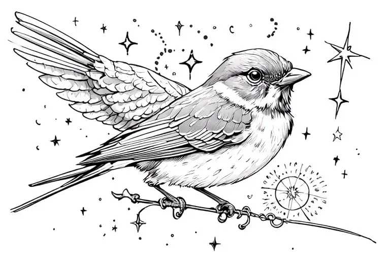 Robin Bird And Orion's Belt Stars