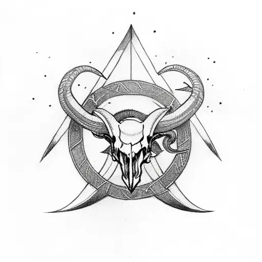 Norse Symbol With The Gungnir Arrow With A Goat Skull