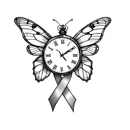 Clock Blutterfly And Awareness Ribbon
