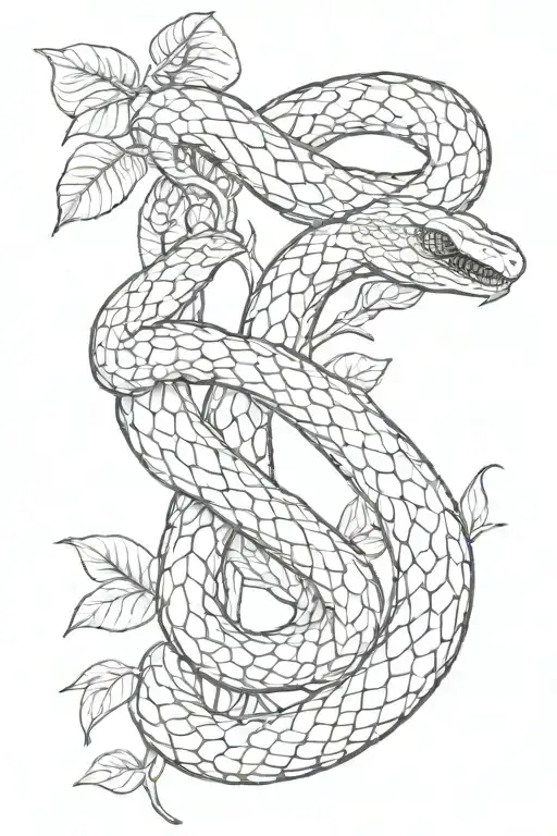 Black And Long Evil Snake Entwined With A Cocoa Tree Branch