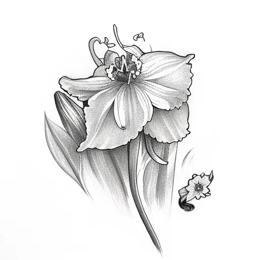 Combination Of Daffodil Lily Of Valley And Marigold Tattoo Simple Outlune