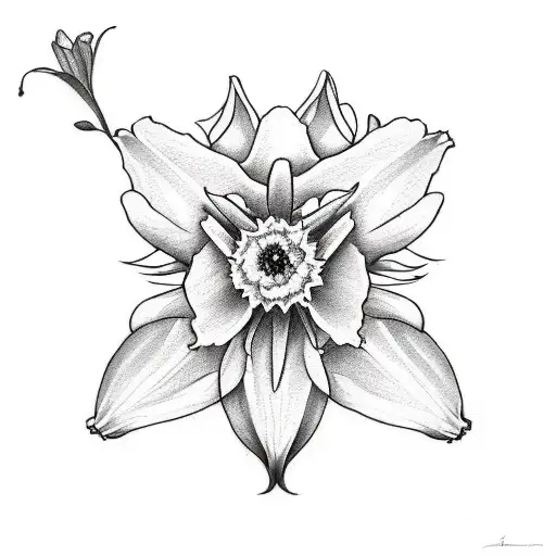 Bouquet Of Daffodil Lily Of Valley And Marigold Tattoo Simple Outlune