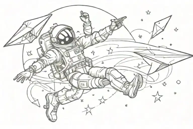 Spaceman Throwing Paper Airplane Flying