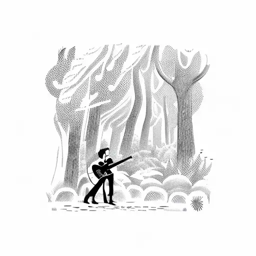 A Silhouette Of A Guitarist Playing In A Forest