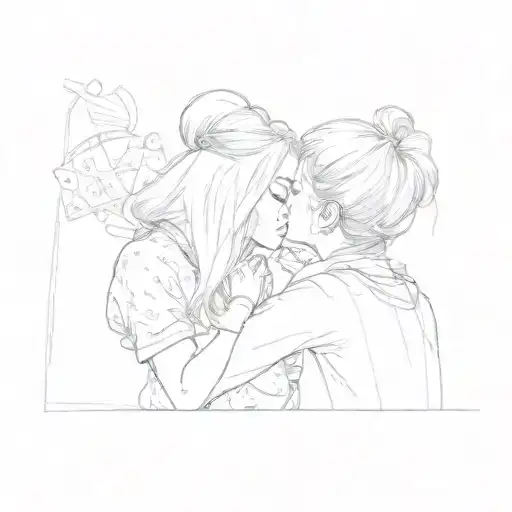 A Woman Kissing A Little Girl