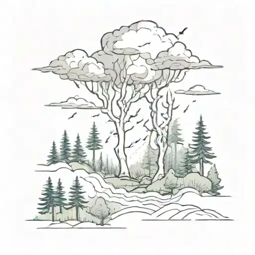 Forest With Lightning Storm