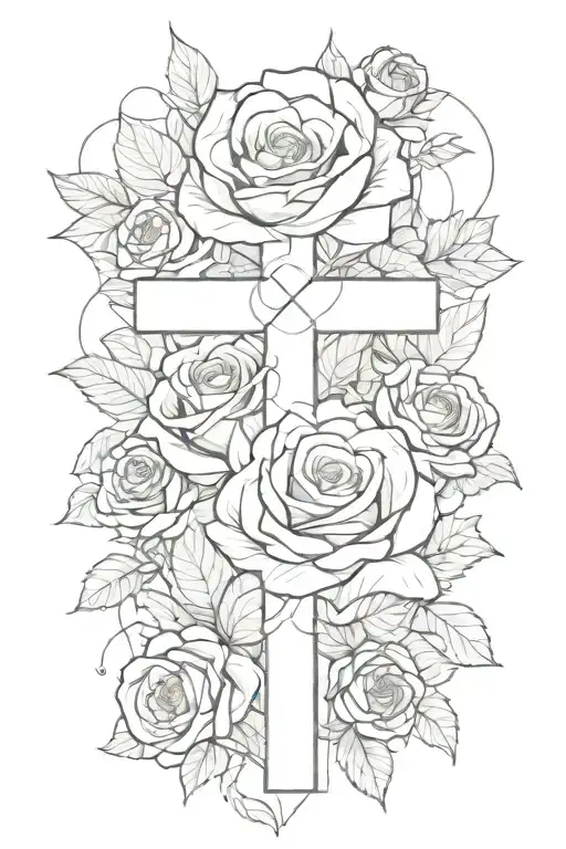 A Collage Of Roses Surrounding A Simple Cross
