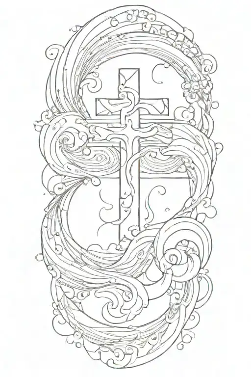 A Collage Of Waves Surrounding A Simple Cross