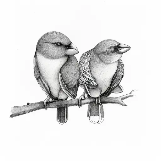 Three Birds Sitting On A Tree Branch