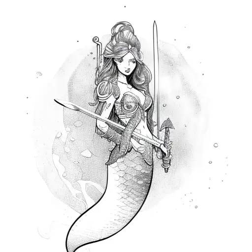 A Mermaid Holding A Sword And A Water Shield