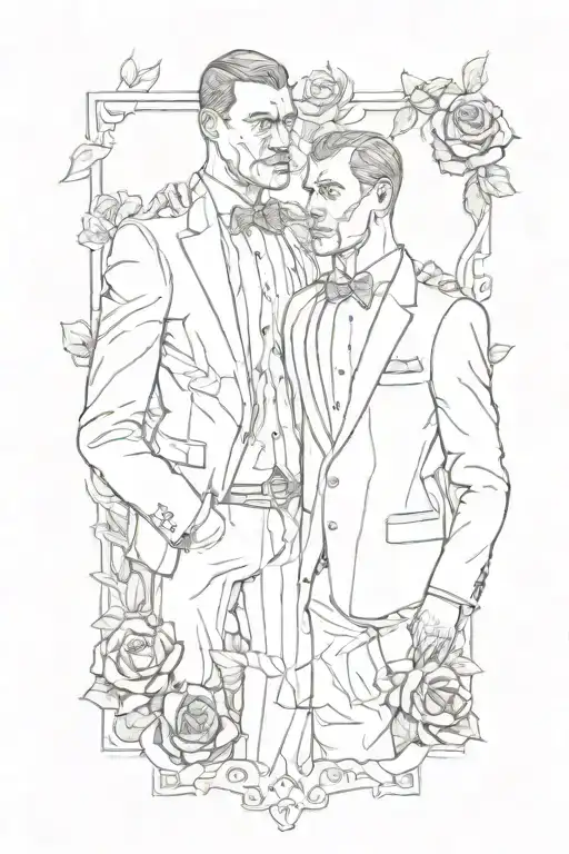 A Collage Featuring Boxers In Suits Intertwined By Roses