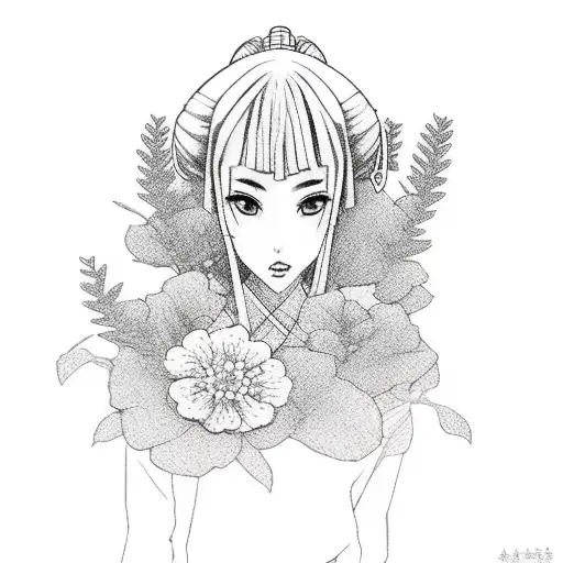 Samurai Girl And Flowers