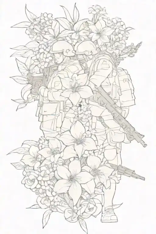 A Collage Featuring Soldiers Intertwined By Flowers