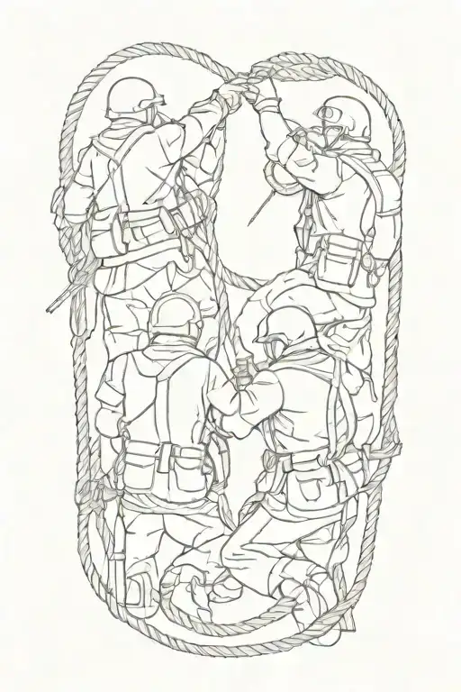 A Collage Featuring Soldiers Intertwined By Ropes