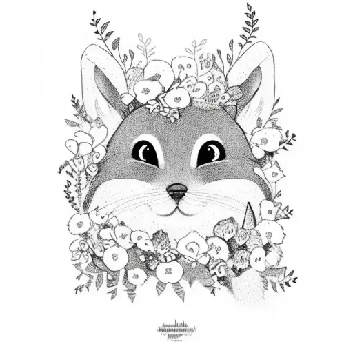 Cute Woodland Animal Surrounded By Flowers
