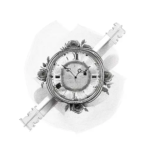 Christian Cross With Roses With Clock