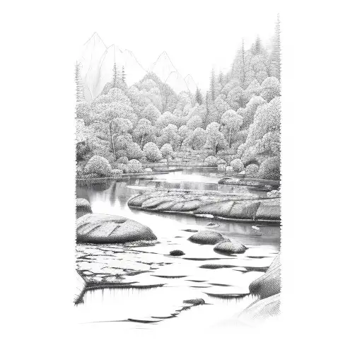 A Serene River Flowing Through A Lush Forest Landscape